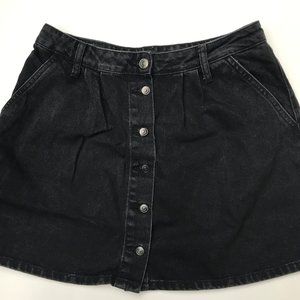 Zara Z1975 Black Denim Button Front A-line Skirt S